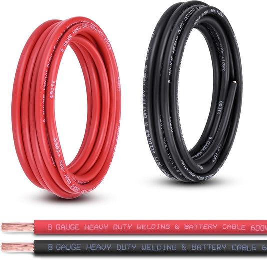 8 Gauge Battery Cable 15FT Red Black Pure Copper Wire for Automotive