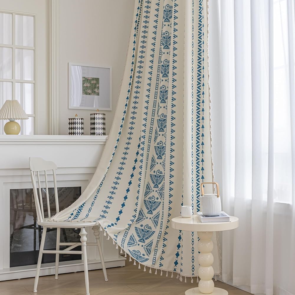 Boho Curtains Geometric Light Filtering Semi-Blackout Drapes