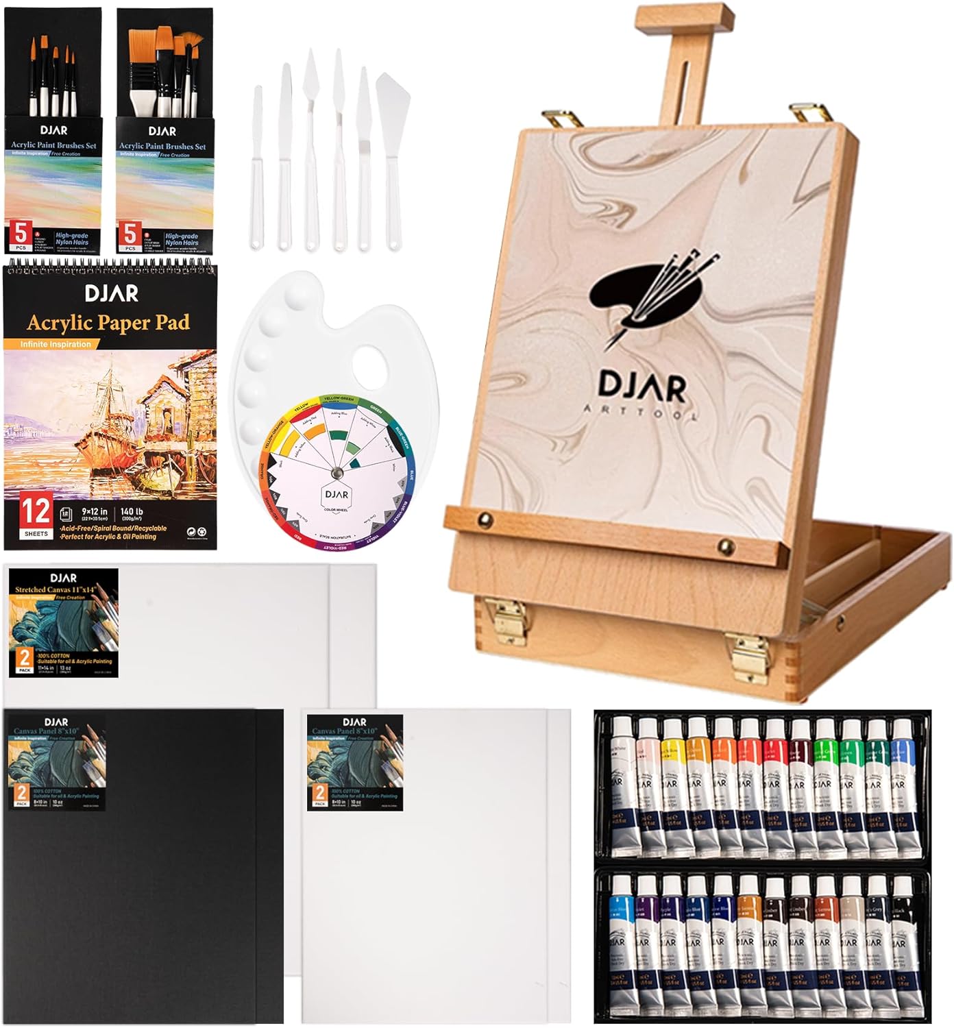 49 pcs Acrylic Painting Set with Easel and 24 Color Paints