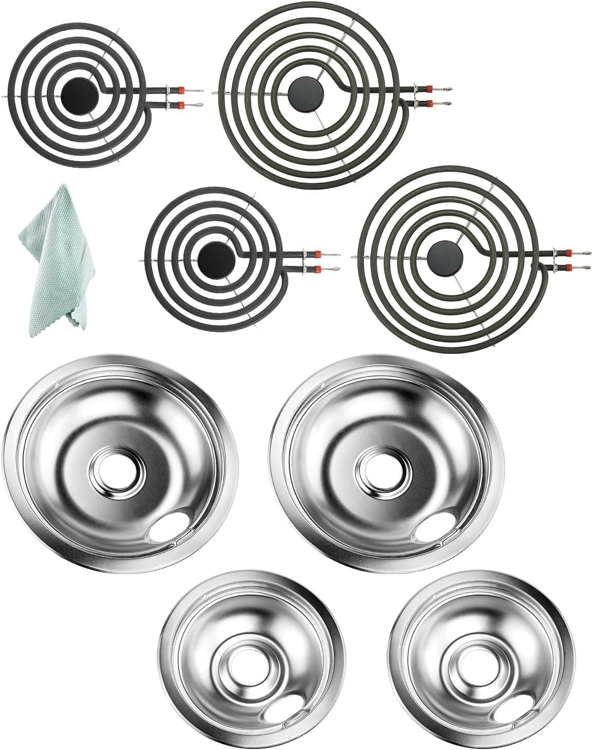 Electric Stove Burner Drip Pans and Elements Replacement Set
