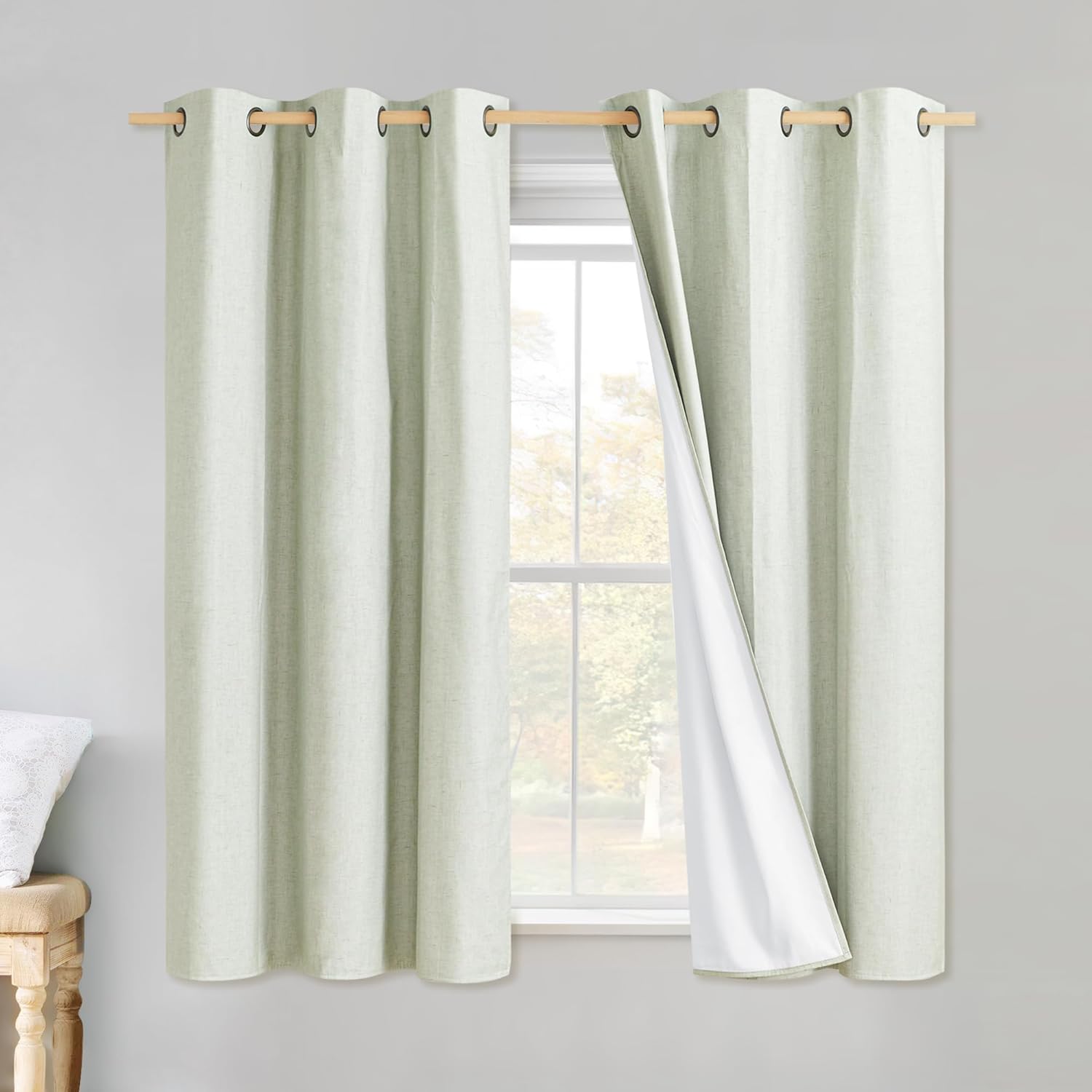 NICETOWN Sage Green Linen Blackout Curtains for Day Sleepers