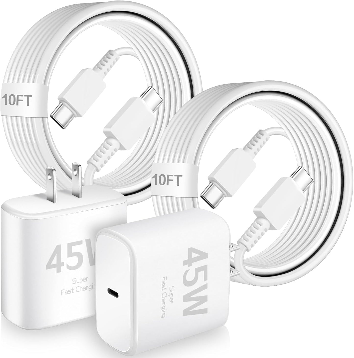 45W USB C Charger for Samsung Fast Charging - 2Pack with 10FT Cables