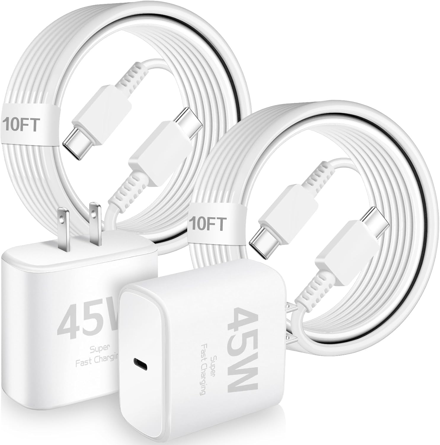45W USB C Charger for Samsung Fast Charging - 2Pack with 10FT Cables