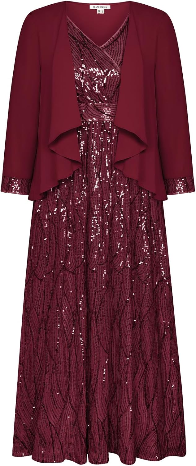 Stunning Two Piece Sequin Dress with Jacket for Special Occasions