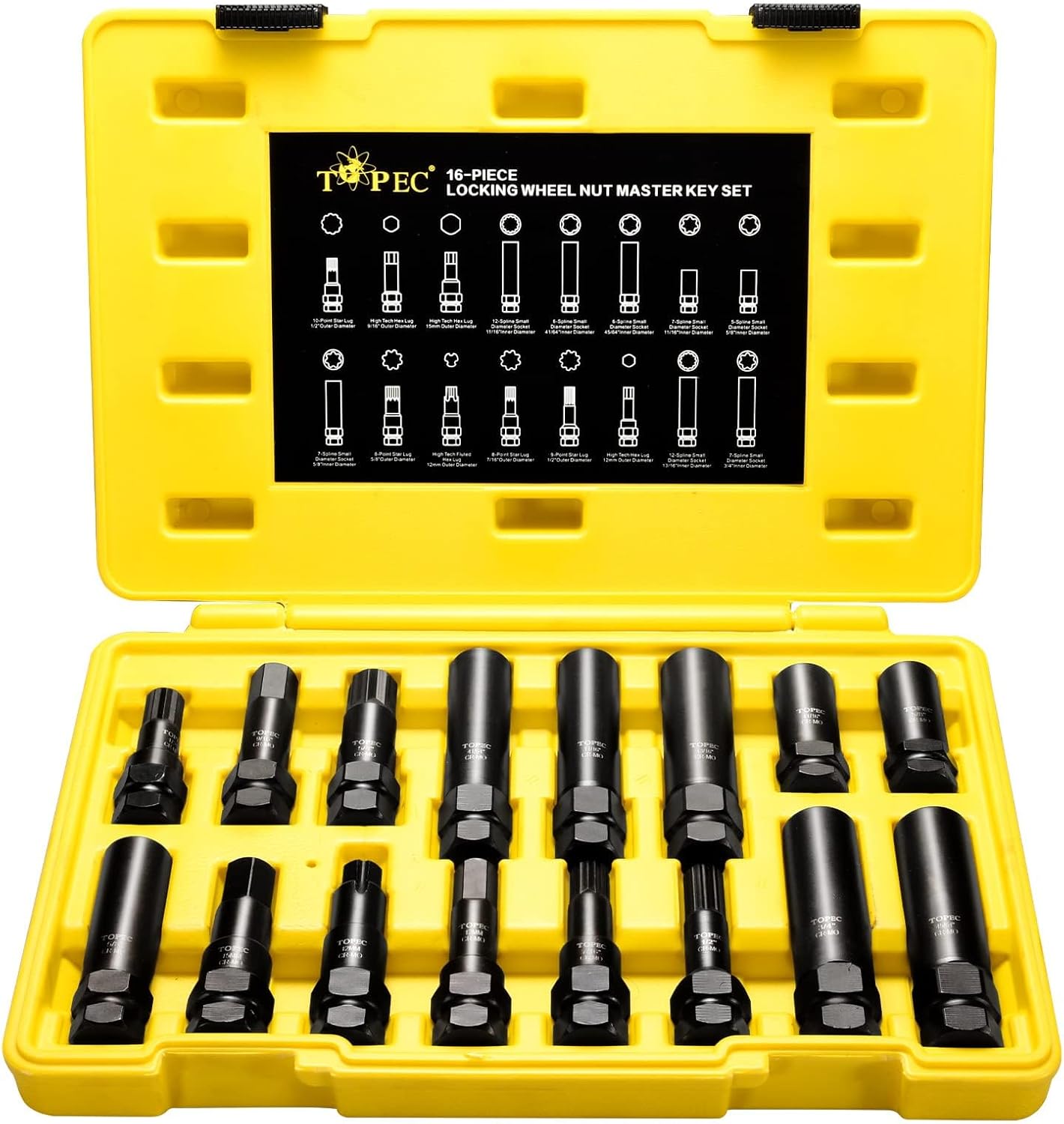 Topec 16-Piece Locking Lug Nut Master Key Set for Versatile Use