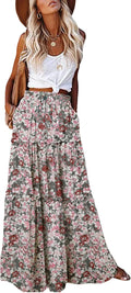 Womens High Waist Tie Paisley Maxi Skirt with Pockets - Vintage Boho