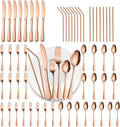 56 Piece Mirror Rose Gold Silverware Set for 8 - Stylish Stainless