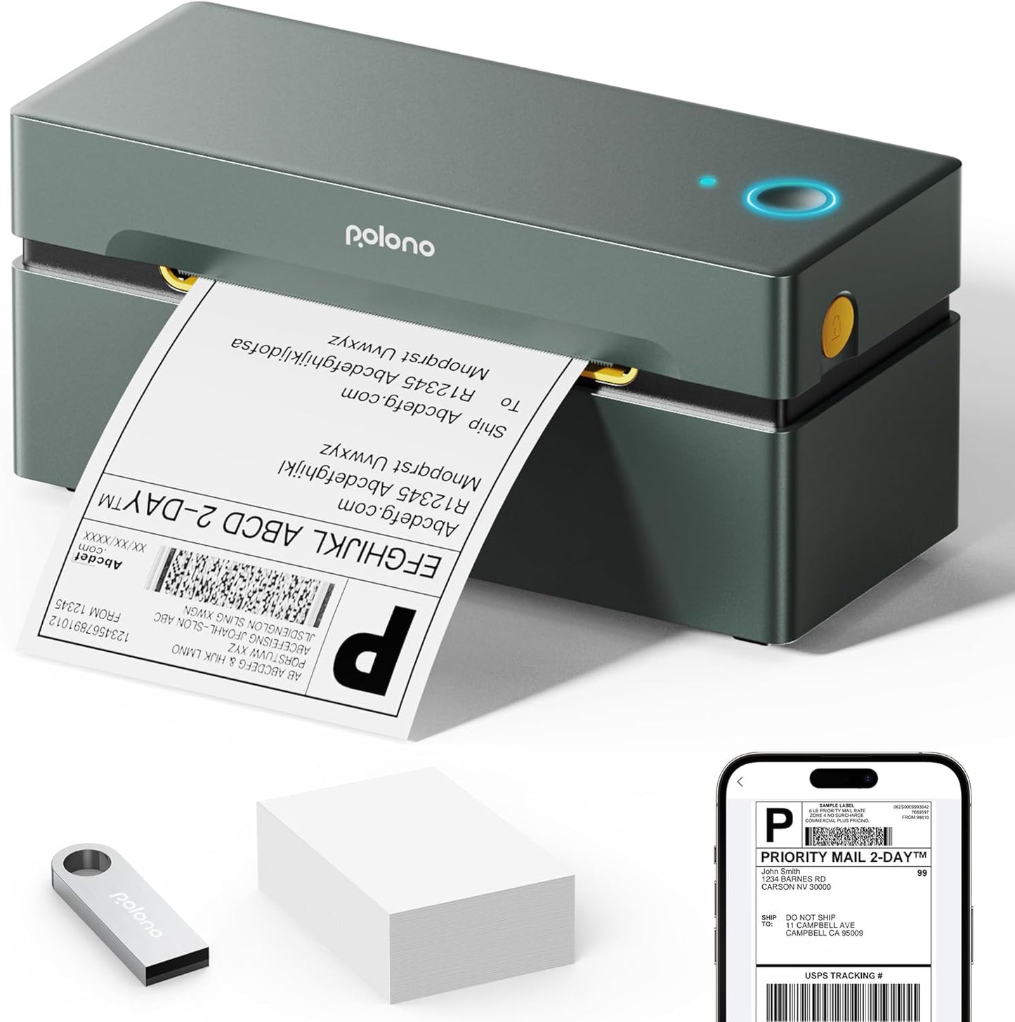 POLONO Bluetooth Thermal Shipping Label Printer for Small Business