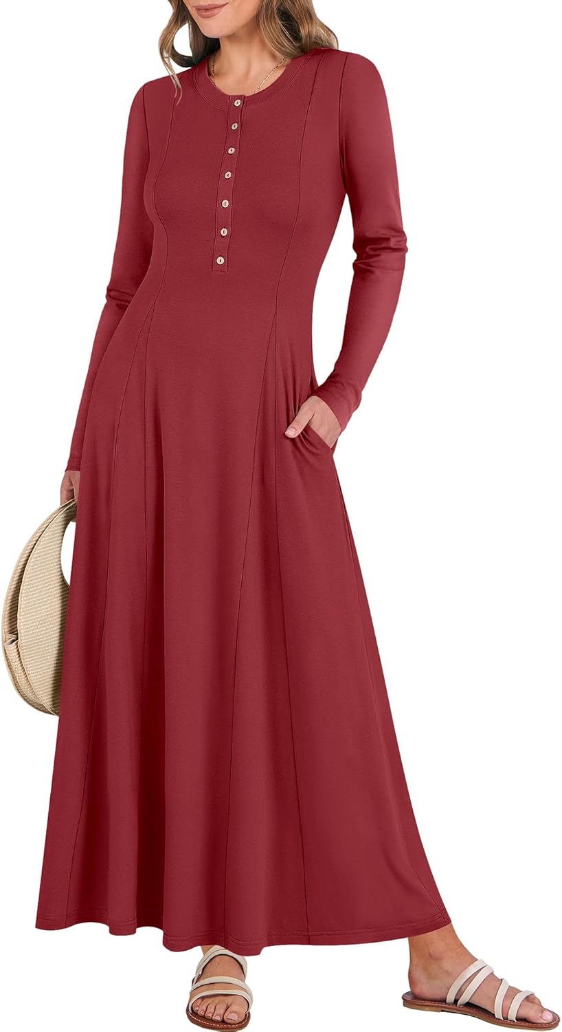 Stylish Long Sleeve Maxi Dress for Women - Fit & Flare Design