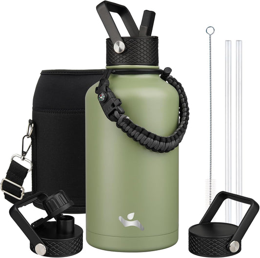 Half Gallon Insulated Water Bottle with Straw for Hydration