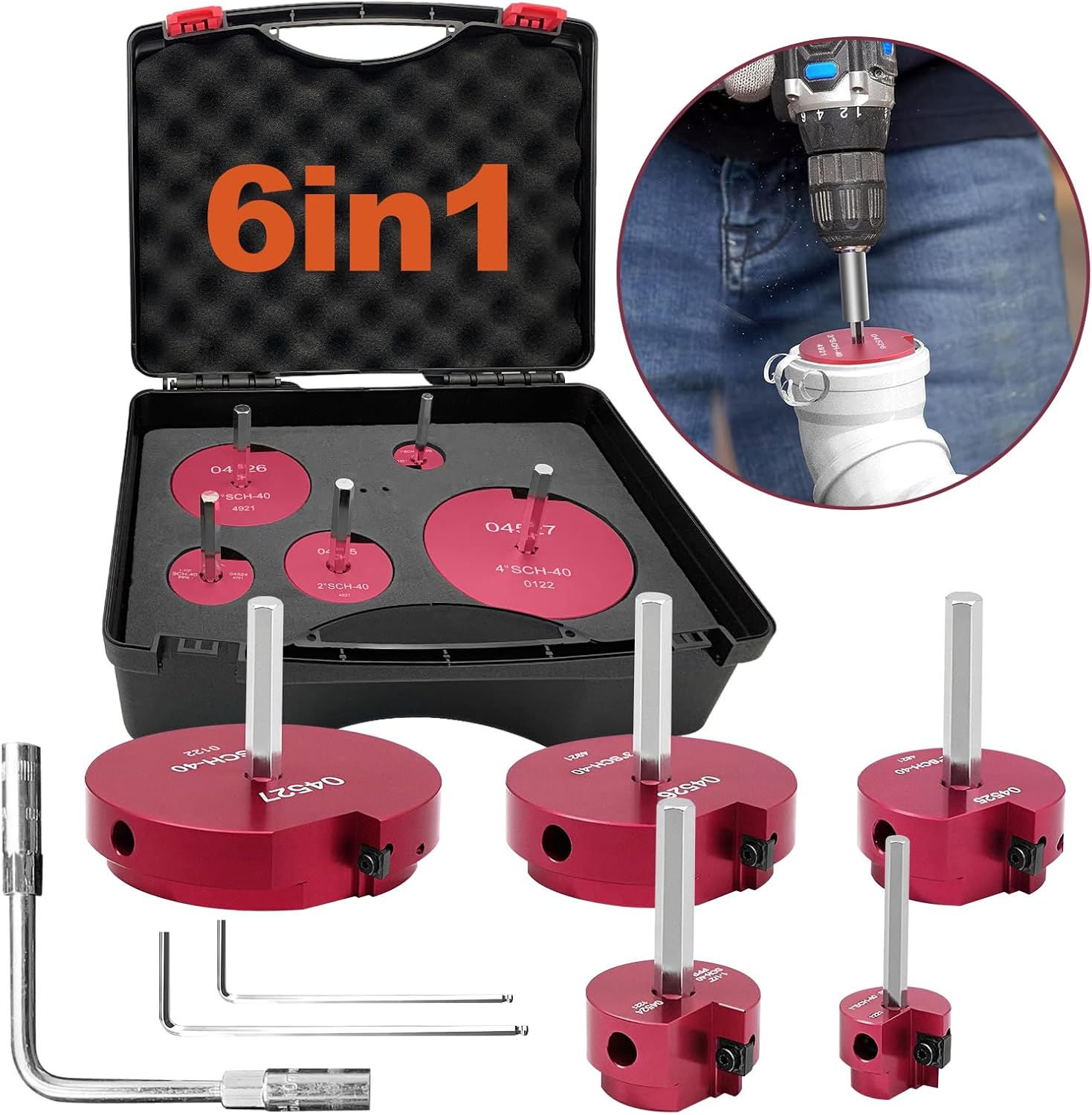 5 Piece PVC Pipe Reamer Kit for Precision Pipe Fitting Tasks