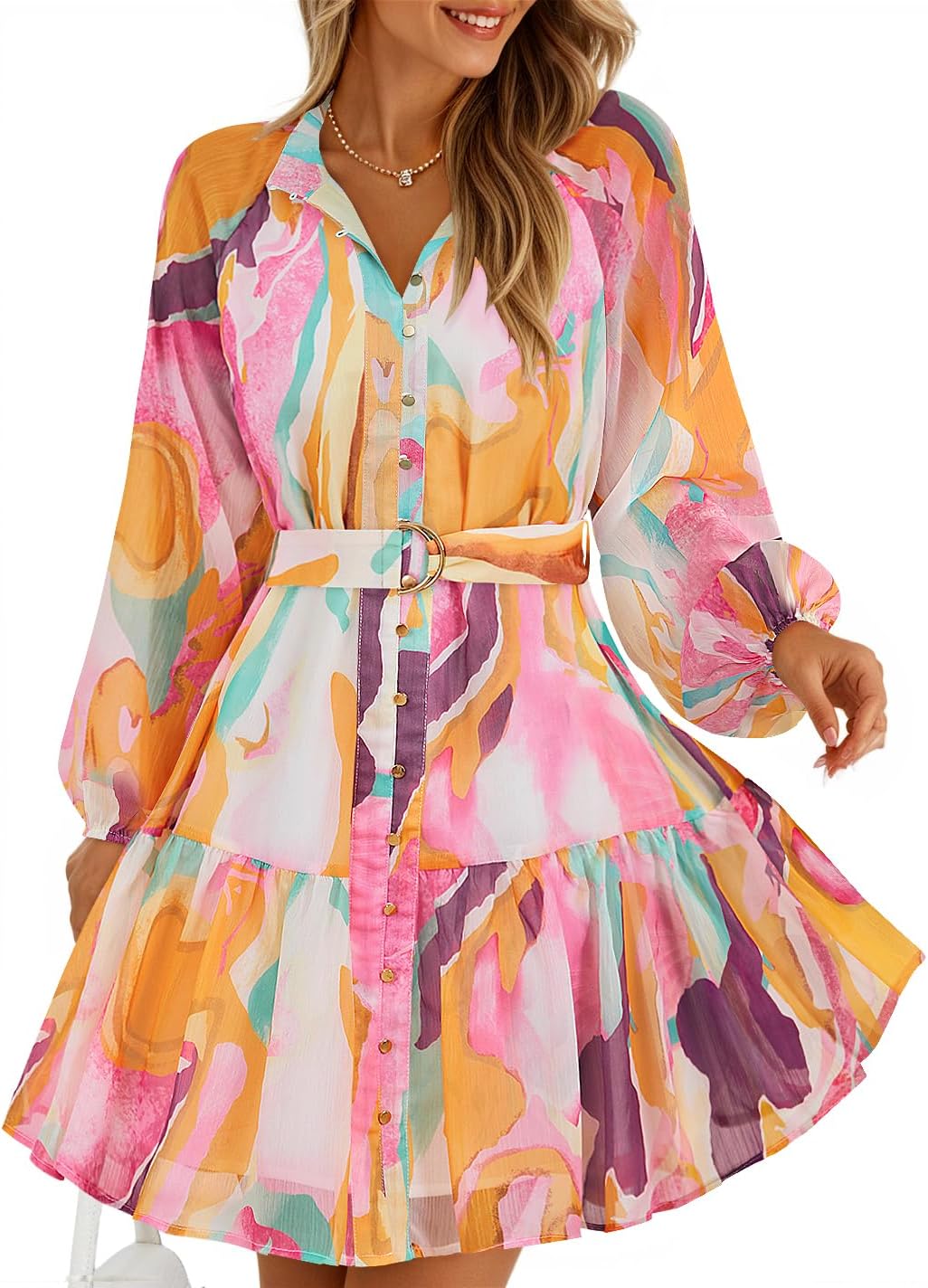 ZESICA Womens Fall Floral Mini Dress for Stylish Autumn Looks