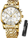 Mens Gold Stainless Steel Quartz Watch - Classic Business Style