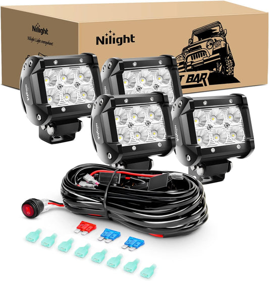 Nilight LED Pods 4 Inch 18W Flood Off Road Fog Lights