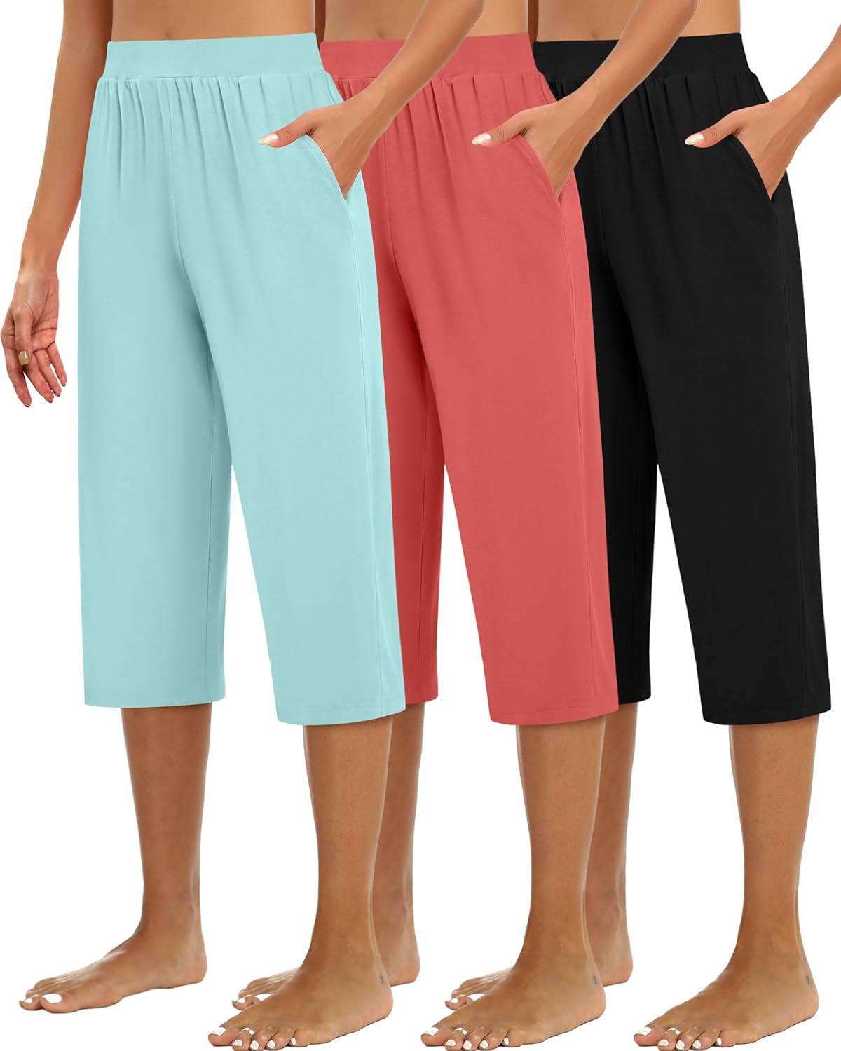 Huukeay Women's Capri Sweatpants - Cozy Wide Leg Cropped Pants