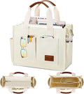 Large Canvas Tote Bag for Women in Beige - Zippered Work Tote