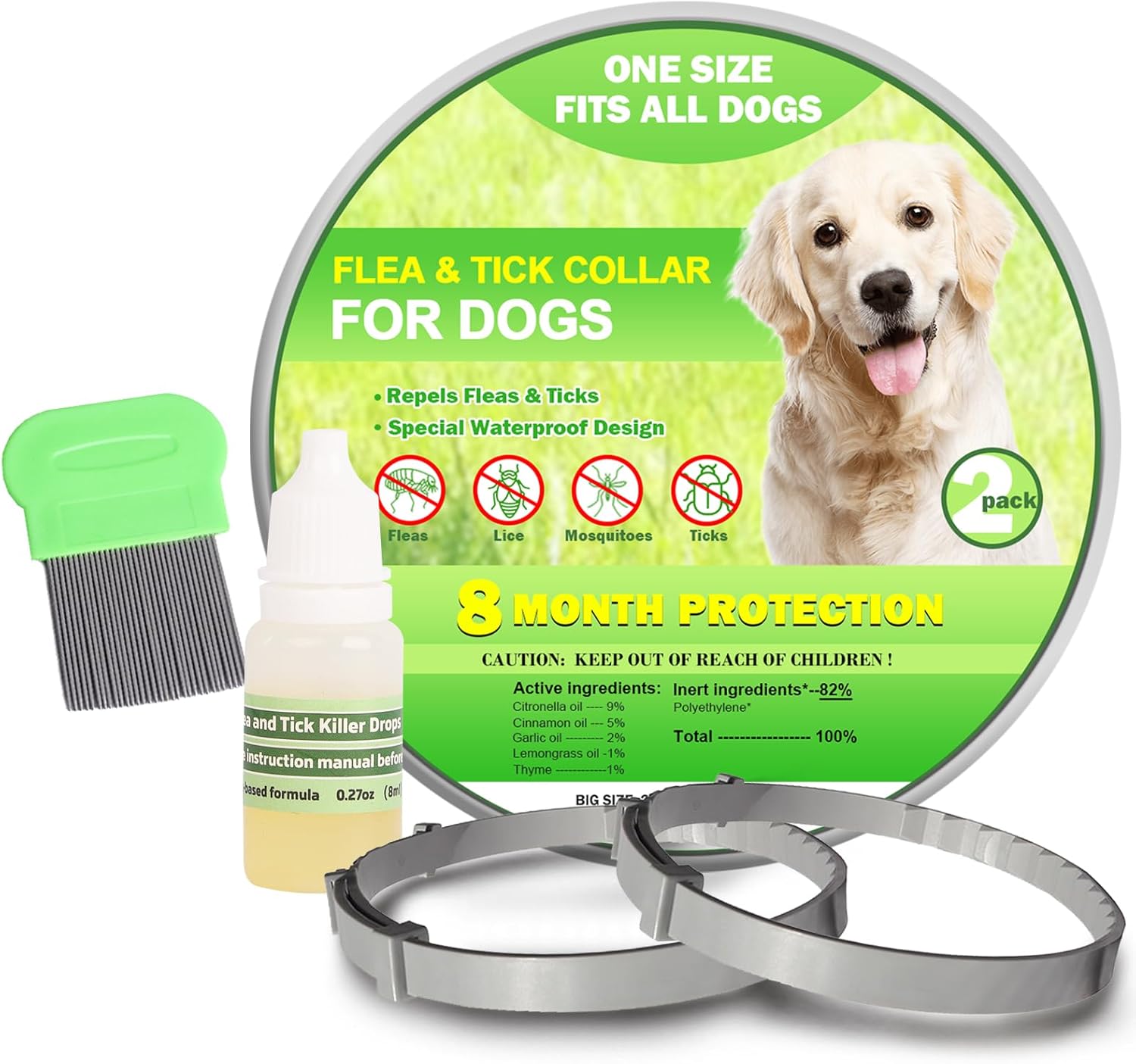 Flea Collar for Dogs 2 Pack - 8 Months of Effective Protection