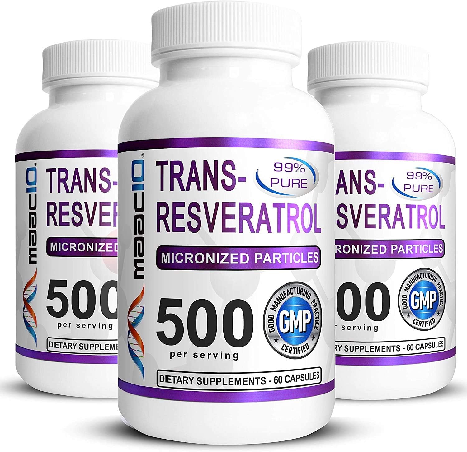MAAC10 Trans Resveratrol 500mg 3-Pack for Longevity Support