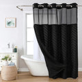 Black Tufted Chevron Ringless Shower Curtain with Snap-In Liner
