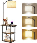 PESRAE Floor Lamp with Tables and Charging Station - Space-Saving