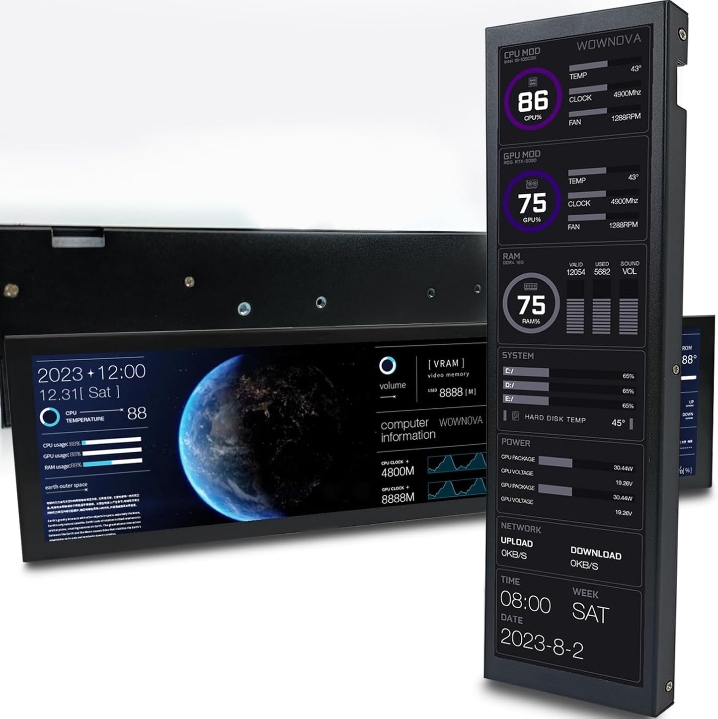 WOWNOVA 8.8 Inch Computer Temp Monitor with Dynamic Themes