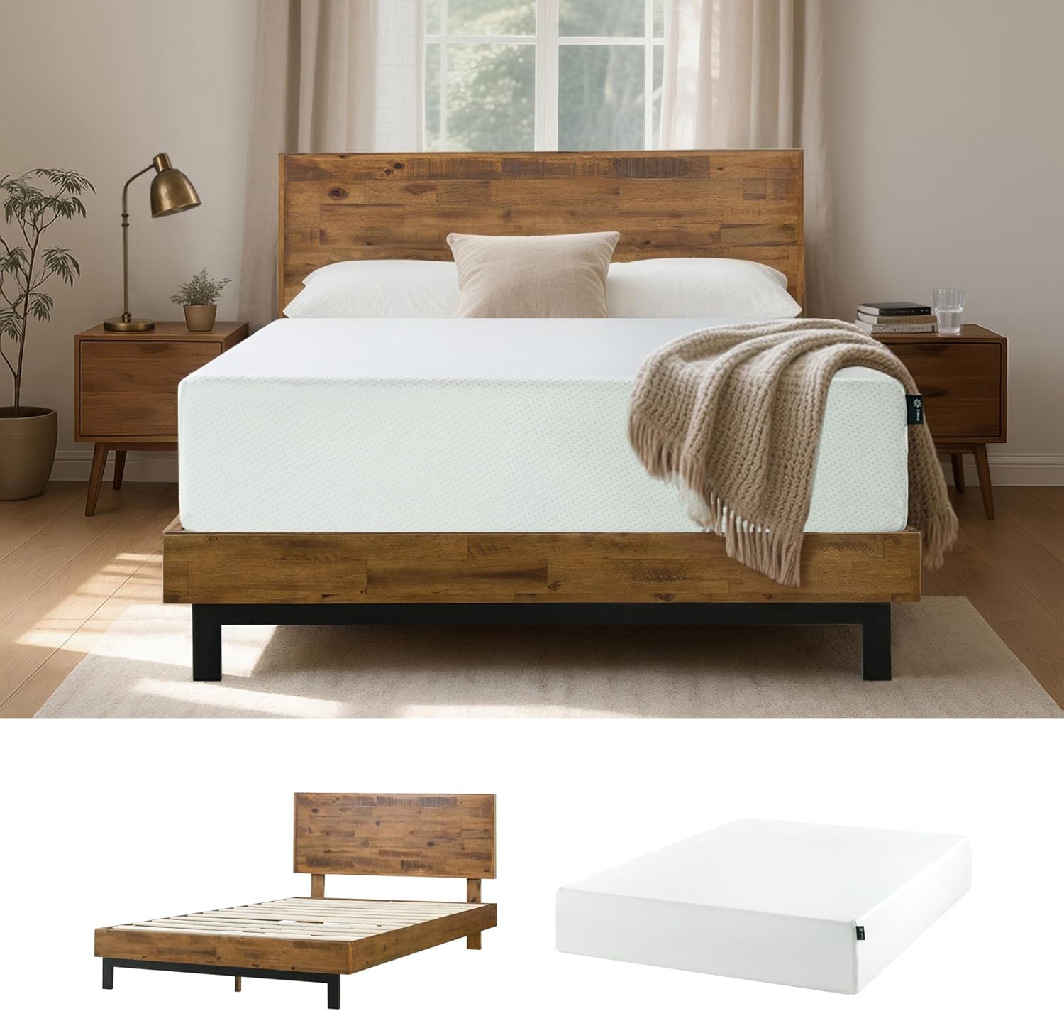 Zinus Green Tea Memory Foam Mattress and Tricia Bed Frame Set