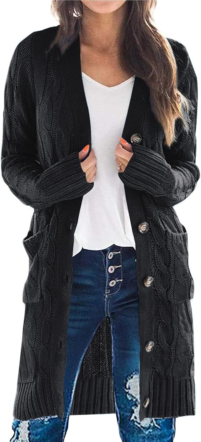 PRETTYGARDEN Long Sleeve Cable Knit Cardigan for Women 2025
