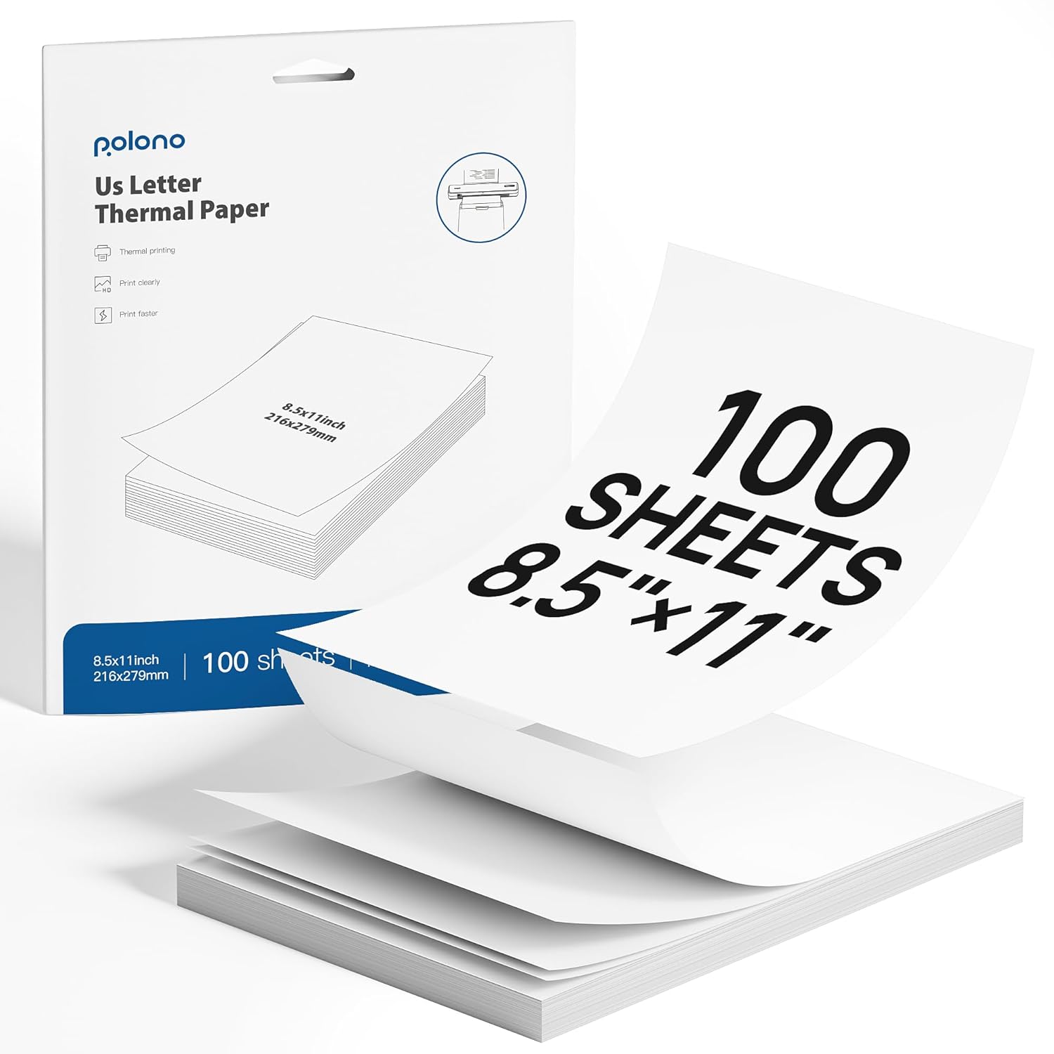 POLONO D810 Thermal Printer Paper 8.5x11 Inch - Fast, Clear Printing - 1 Pack, 100 Sheets