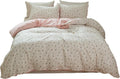 Cotton Floral Duvet Cover Queen Pink Flower Bedding Set - Soft