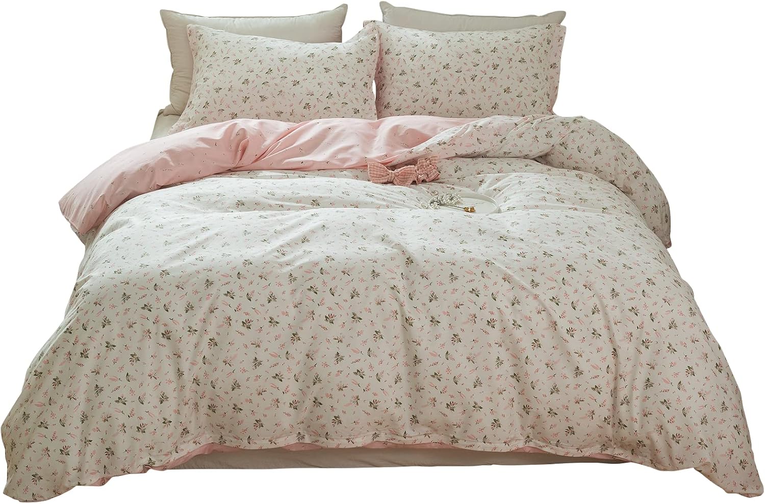 Floral Duvet Cover Set for Queen Bed - Chic Pink Flower Design