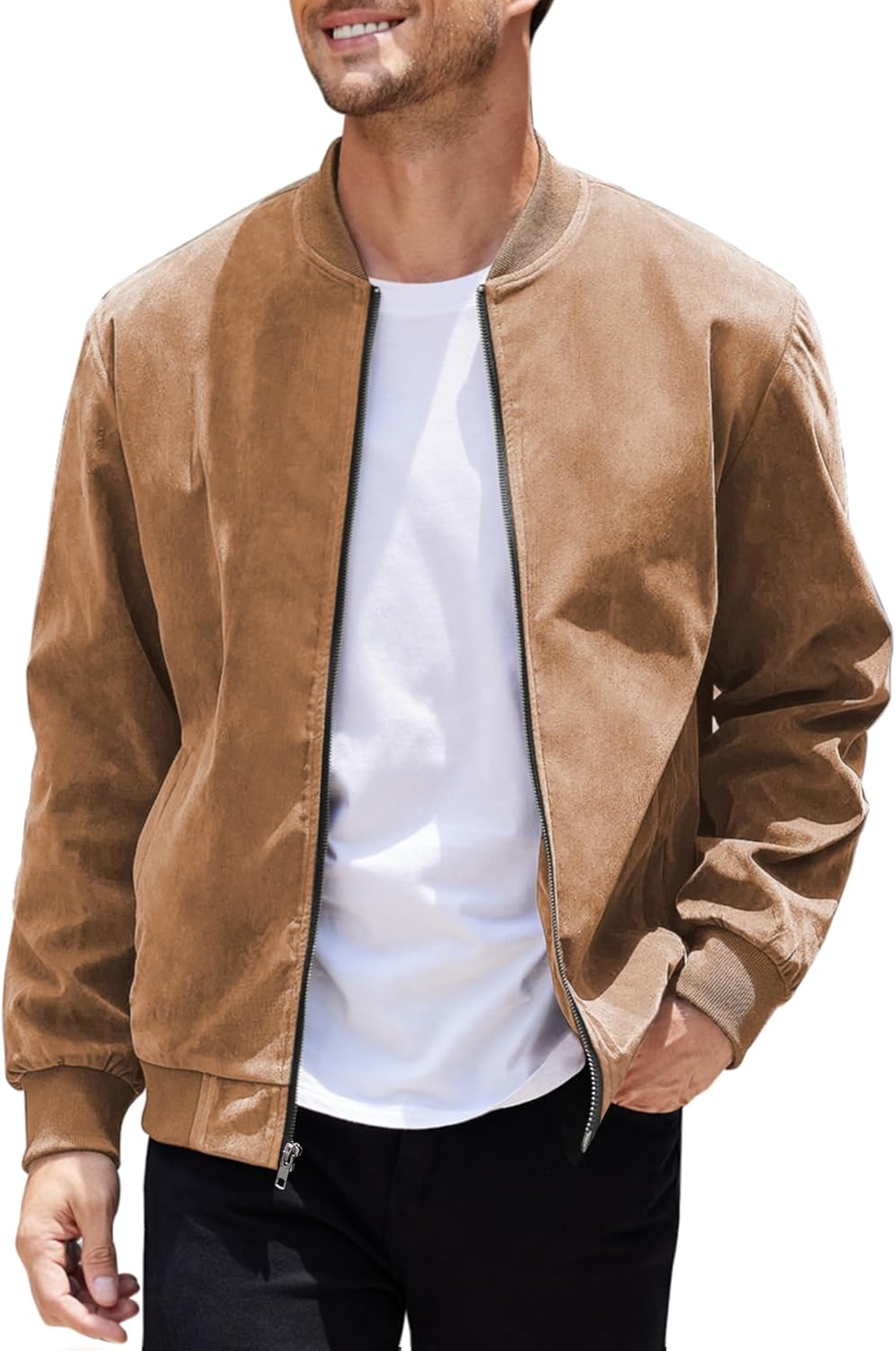 COOFANDY Men's Casual Varsity Jacket Lightweight Suede Bomber