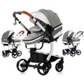 PU Leather Grey 2 in 1 Baby Stroller - Reversible Foldable Pram