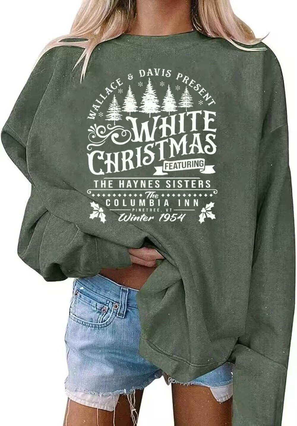AIMITAG Women's White Christmas Movie Sweatshirt