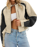 Tankaneo Womens Faux Leather Cropped Bomber Jacket - Casual Color is