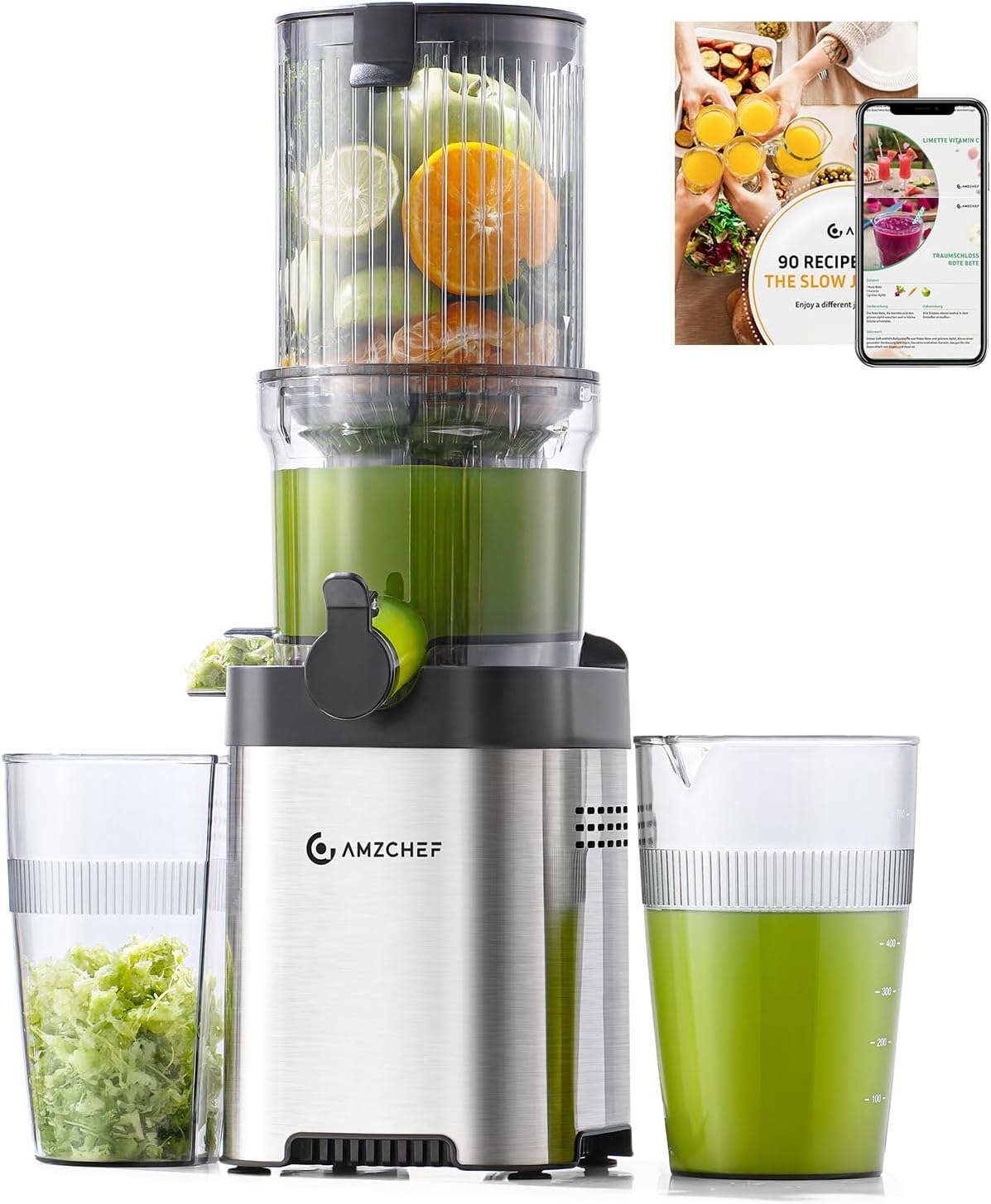 AMZCHEF Cold Press Juicer with 4.6-Inch Wide Feed Chute