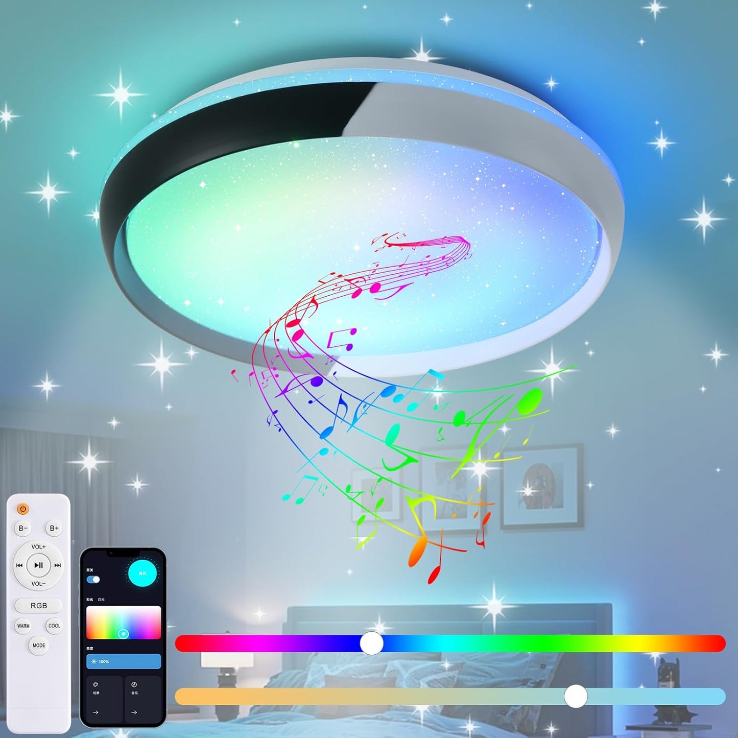 15 Bluetooth Speaker Ceiling Light RGB Music Control