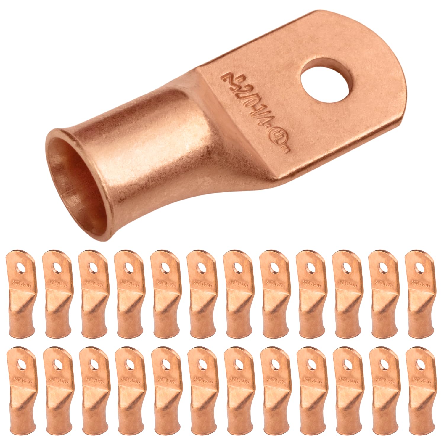 SELTERM 25pcs 2/0 AWG Heavy Duty Copper Battery Lugs