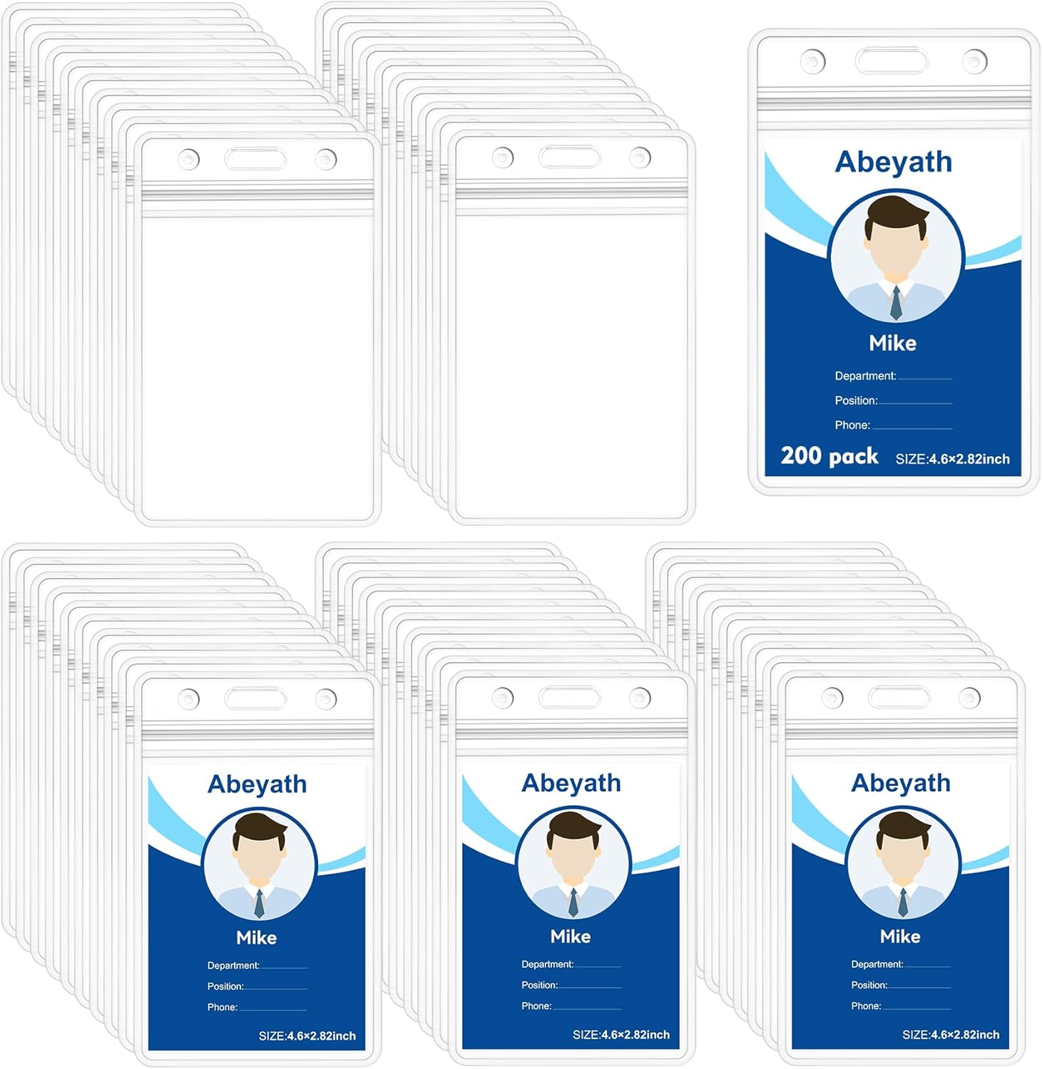 200 Pack Extra Thick Vertical ID Badge Holder for All Needs