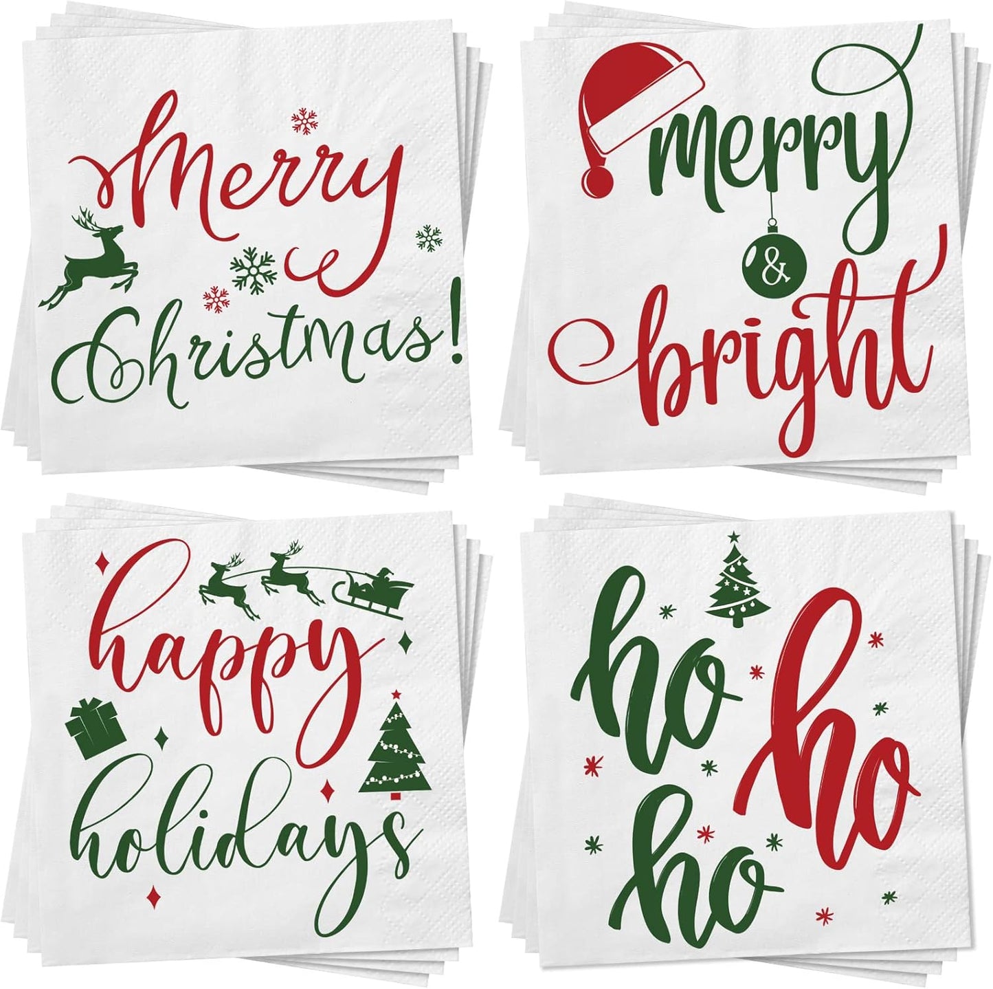Merry Christmas 3-Ply Beverage Napkins - 200 Pcs