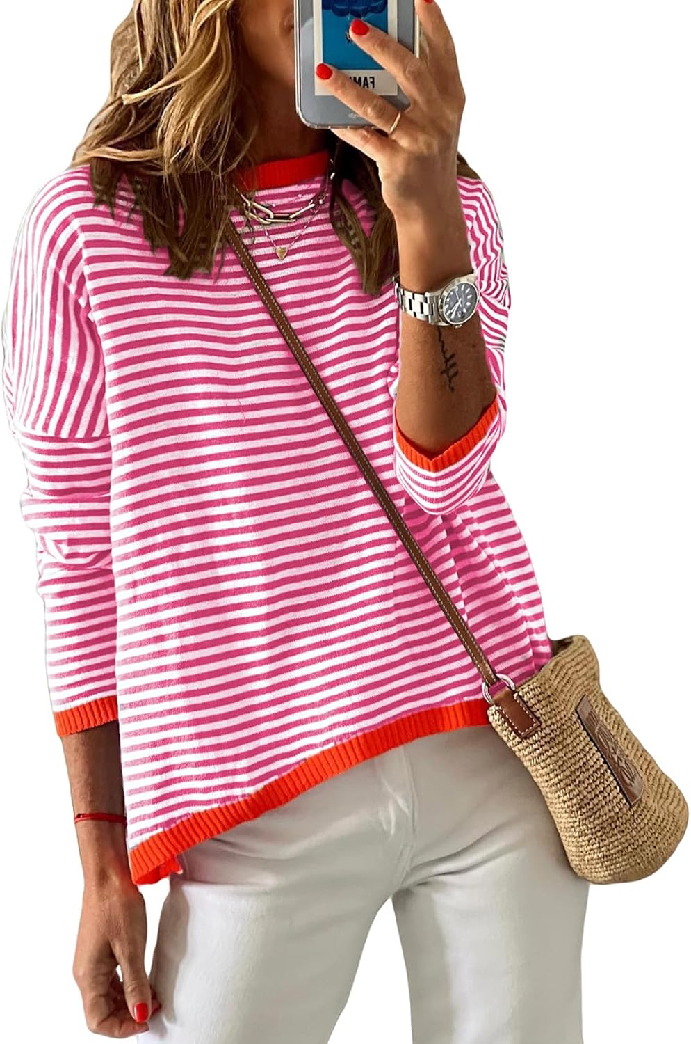 Womens Lightweight Cotton Sweaters Long Sleeve Crew Neck Style