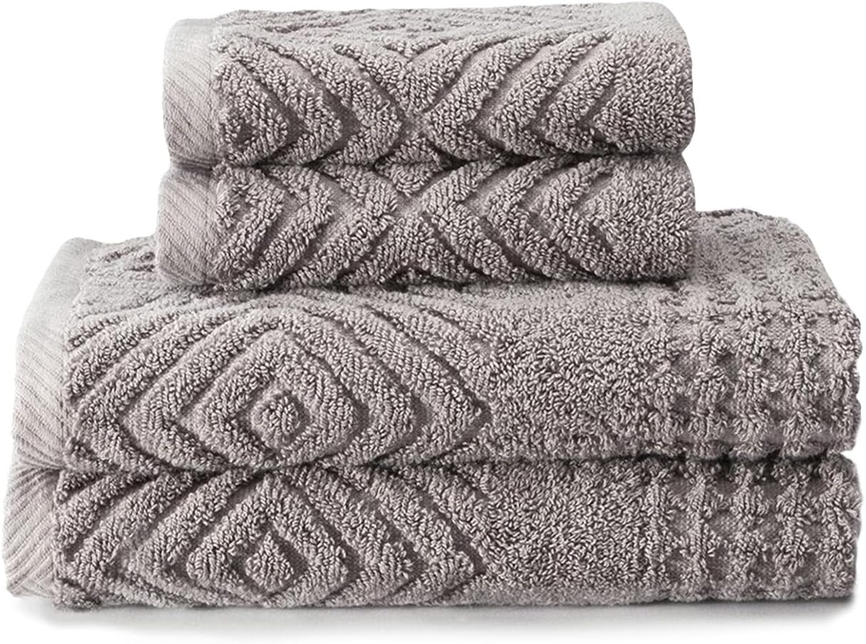 Luxurious 100% Organic Cotton Diamond Jacquard Bath Towel Set