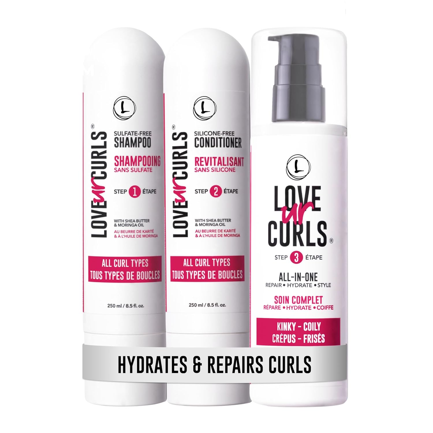 Kinky-Coily Hair Care Set with Shampoo, Conditioner & Styler