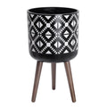 12 in Mid-Century Planter Pot with Stand - White/Black Tall Planter