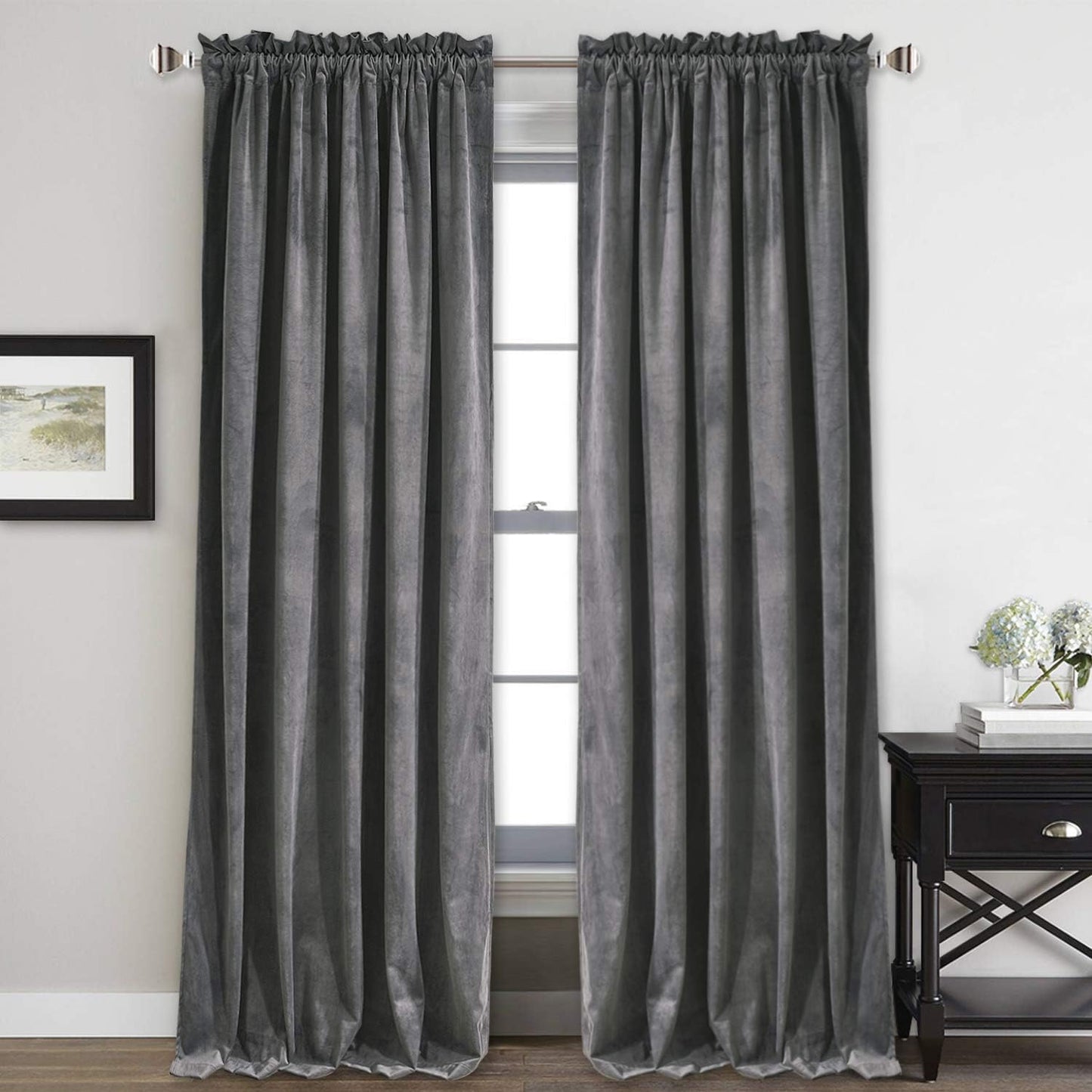 StangH Gray Velvet Curtains 96 inches - Luxury Blackout Drapes