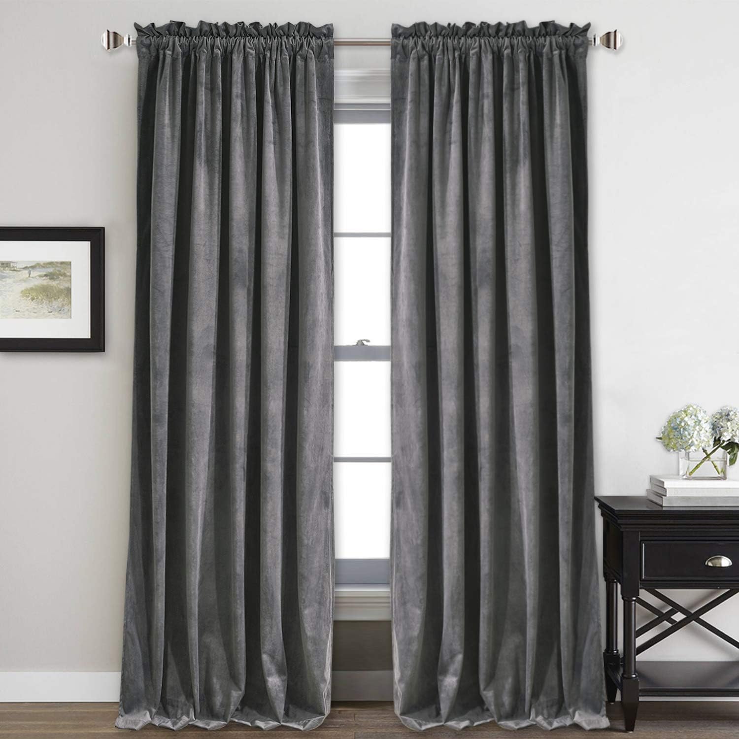 StangH Gray Velvet Curtains 96 inches - Luxury Blackout Drapes