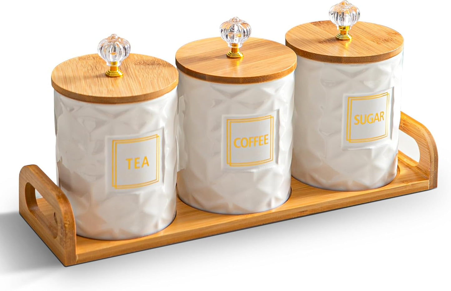Elegant Set of 3 Ceramic Canisters for Sugar Coffee Tea