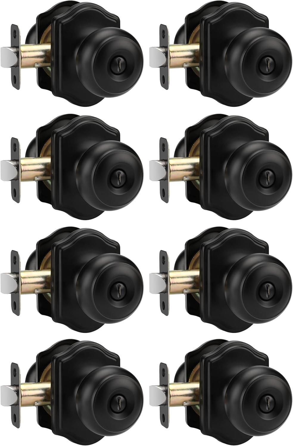 Matte Black Door Knobs for Bedrooms and Bathrooms - 8 Pack