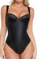 Popilush Leather Corset Top Bodysuit - Tummy Control Shapewear