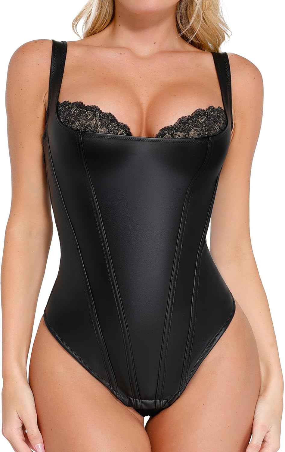 Popilush Leather Corset Tops for Women - Tummy Control Shapewear