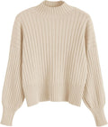 Mock Neck Cropped Sweater - Soft Ribbed Knit Pullover